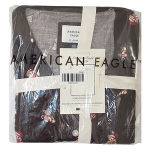 AMERICAN EAGLE Pajama Set Women XL Chocolate Holiday Teddy Bear Flannel NWT